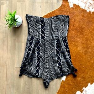 Strapless Amuse Society Black and white romper with tassels